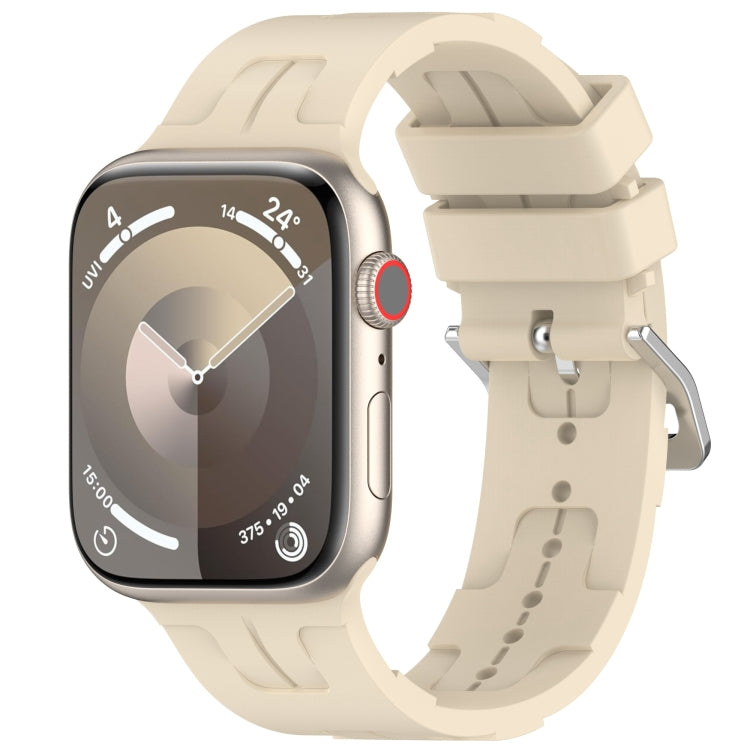 For Apple Watch Series 9 45mm H Texture Silicone Ladder Buckle Watch Band(Khaki) - Watch Bands by PMC TechLife | Online Shopping South Africa | PMC TechLife