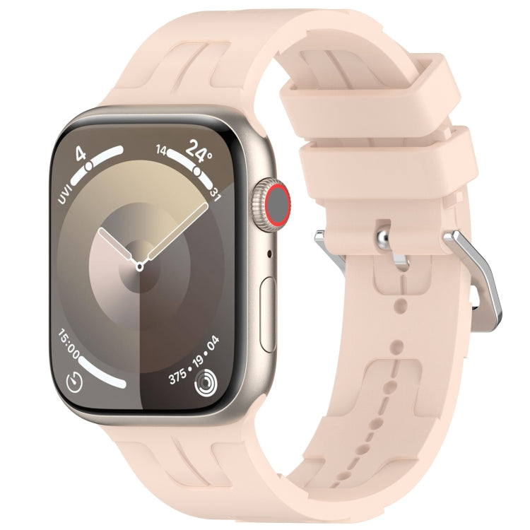 For Apple Watch SE 2022 40mm H Texture Silicone Ladder Buckle Watch Band(Sand Pink) - Watch Bands by PMC TechLife | Online Shopping South Africa | PMC TechLife