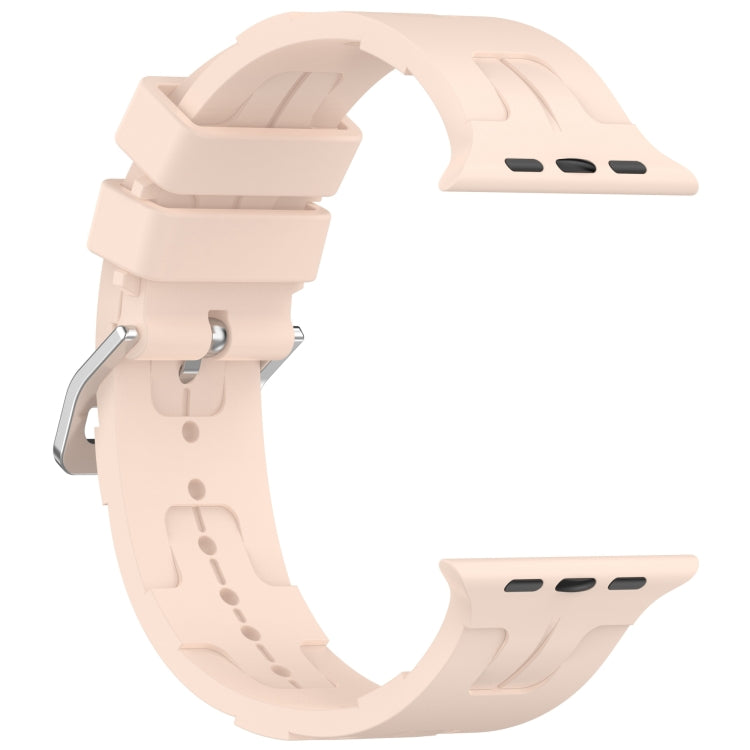 For Apple Watch SE 2022 44mm H Texture Silicone Ladder Buckle Watch Band(Sand Pink) - Watch Bands by PMC TechLife | Online Shopping South Africa | PMC TechLife