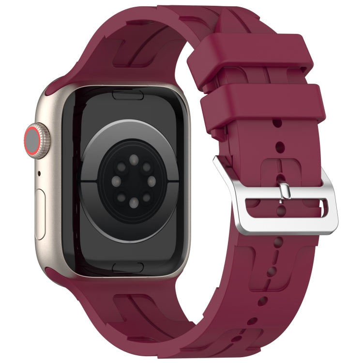For Apple Watch Series 7 41mm H Texture Silicone Ladder Buckle Watch Band(Wine Red) - Watch Bands by PMC TechLife | Online Shopping South Africa | PMC TechLife