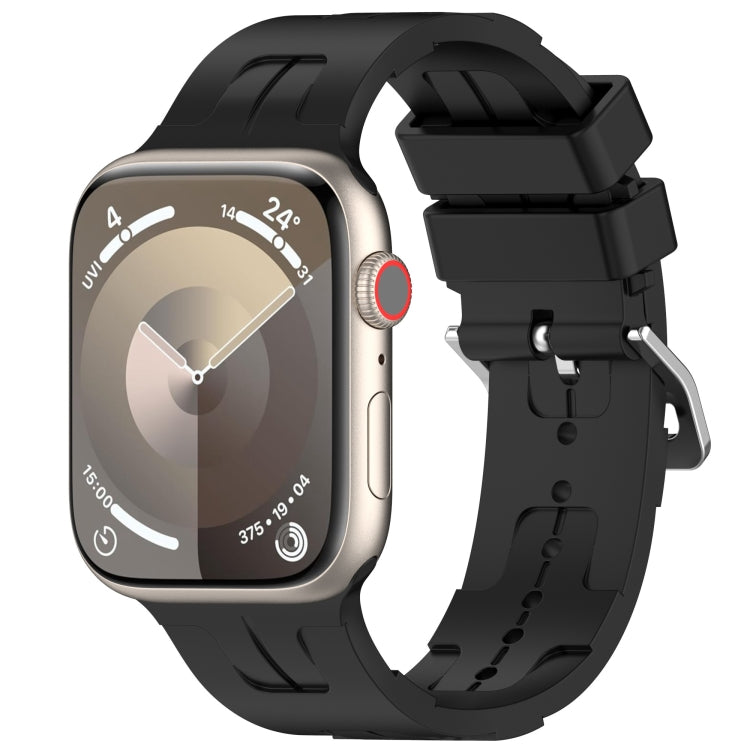 For Apple Watch Series 5 44mm H Texture Silicone Ladder Buckle Watch Band(Black) - Watch Bands by PMC TechLife | Online Shopping South Africa | PMC TechLife