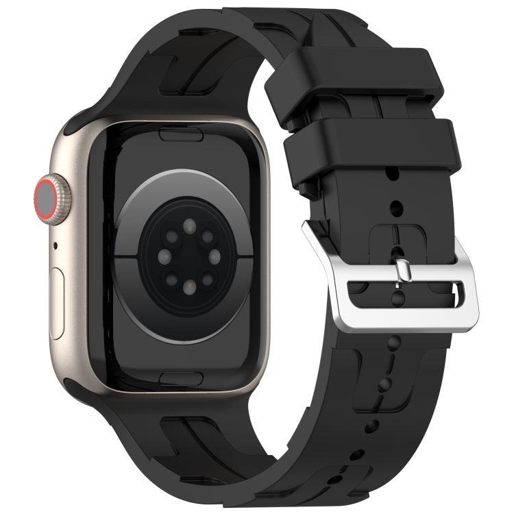 For Apple Watch Series 5 44mm H Texture Silicone Ladder Buckle Watch Band(Black) - Watch Bands by PMC TechLife | Online Shopping South Africa | PMC TechLife