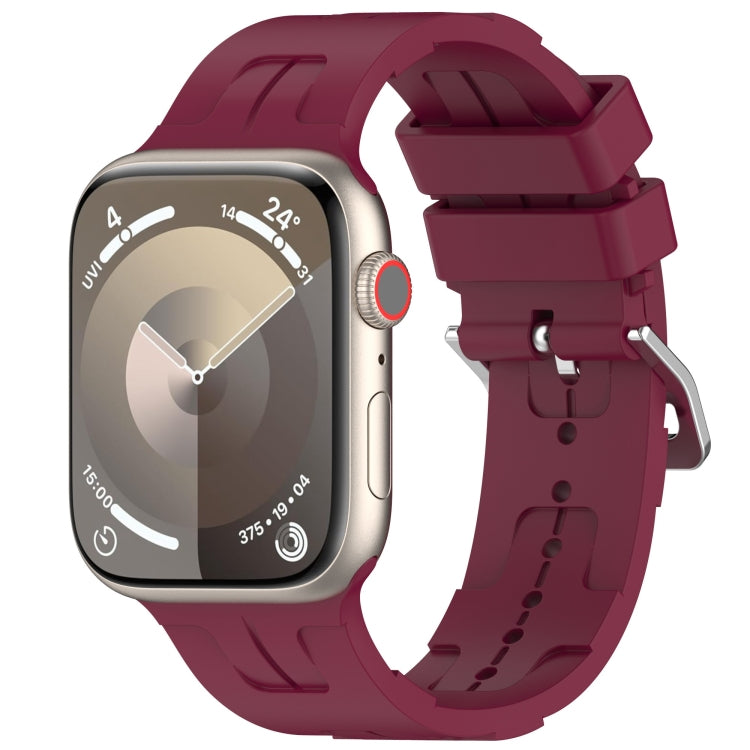 For Apple Watch Series 4 40mm H Texture Silicone Ladder Buckle Watch Band(Wine Red) - Watch Bands by PMC Jewellery | Online Shopping South Africa | PMC Jewellery