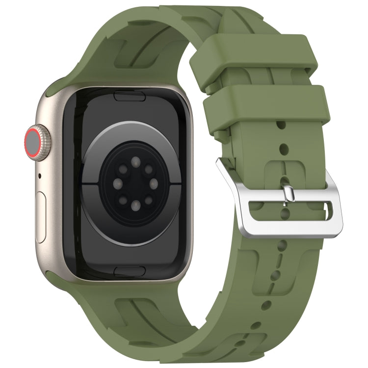 For Apple Watch 38mm H Texture Silicone Ladder Buckle Watch Band(Army Green) - Watch Bands by PMC TechLife | Online Shopping South Africa | PMC TechLife