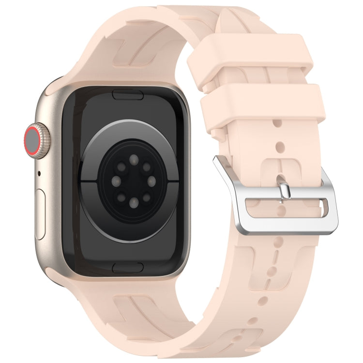 For Apple Watch 38mm H Texture Silicone Ladder Buckle Watch Band(Sand Pink) - Watch Bands by PMC TechLife | Online Shopping South Africa | PMC TechLife