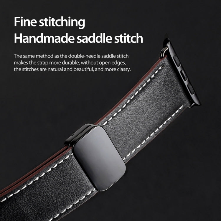 For Apple Watch SE 2023 44mm DUX DUCIS YA Series Magnetic Buckle Genuine Leather Watch Band(Black) - Watch Bands by DUX DUCIS | Online Shopping South Africa | PMC Jewellery | Buy Now Pay Later Mobicred