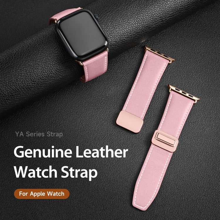 For Apple Watch SE 2023 44mm DUX DUCIS YA Series Magnetic Buckle Genuine Leather Watch Band(Pink) - Watch Bands by DUX DUCIS | Online Shopping South Africa | PMC Jewellery | Buy Now Pay Later Mobicred