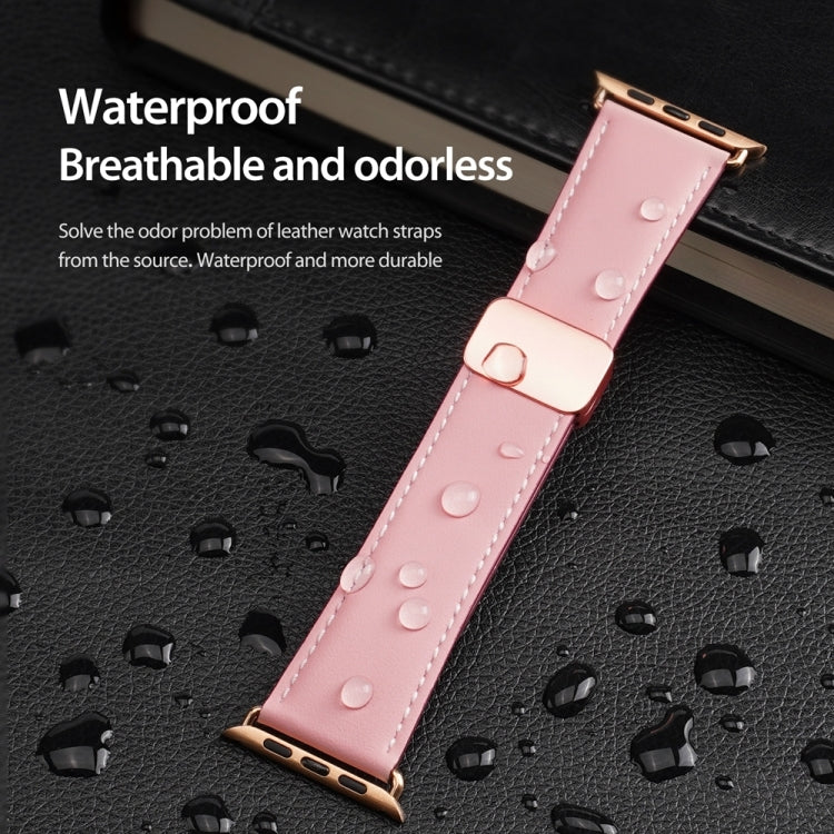 For Apple Watch SE 2023 44mm DUX DUCIS YA Series Magnetic Buckle Genuine Leather Watch Band(Pink) - Watch Bands by DUX DUCIS | Online Shopping South Africa | PMC Jewellery | Buy Now Pay Later Mobicred