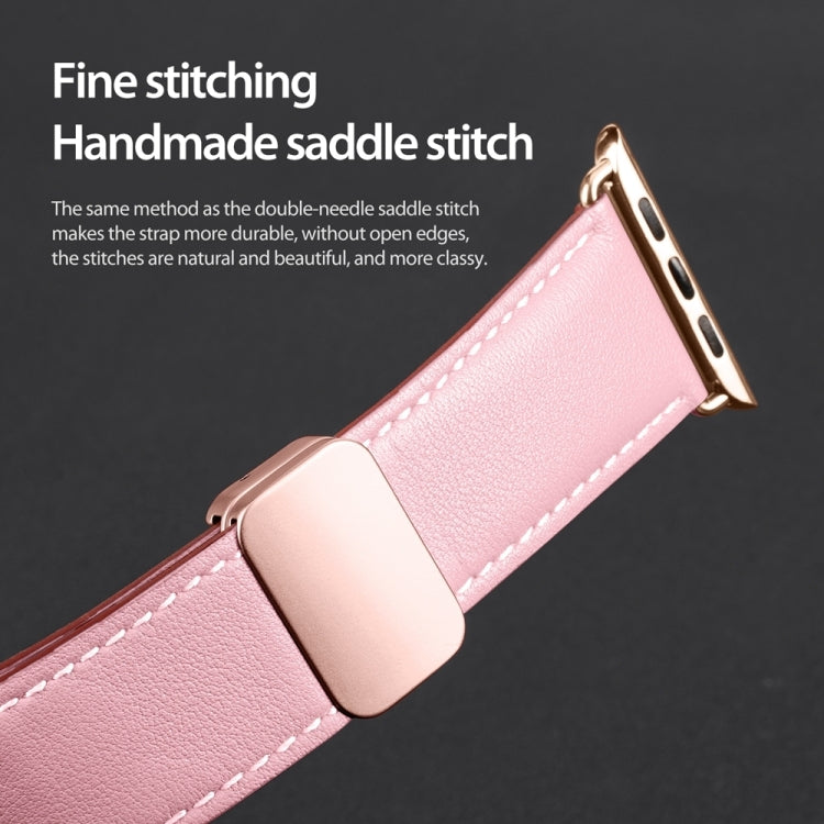 For Apple Watch SE 2023 44mm DUX DUCIS YA Series Magnetic Buckle Genuine Leather Watch Band(Pink) - Watch Bands by DUX DUCIS | Online Shopping South Africa | PMC Jewellery | Buy Now Pay Later Mobicred