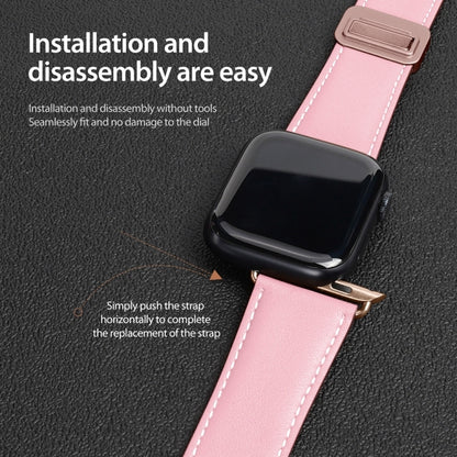 For Apple Watch SE 2023 40mm DUX DUCIS YA Series Magnetic Buckle Genuine Leather Watch Band(Pink) - Watch Bands by DUX DUCIS | Online Shopping South Africa | PMC Jewellery | Buy Now Pay Later Mobicred