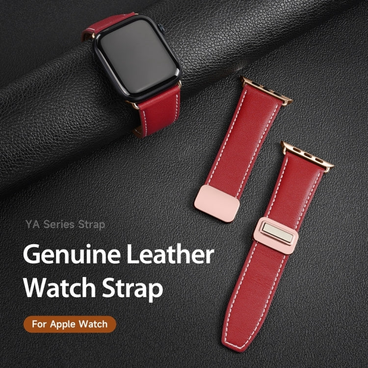 For Apple Watch SE 2023 40mm DUX DUCIS YA Series Magnetic Buckle Genuine Leather Watch Band(Red) - Watch Bands by DUX DUCIS | Online Shopping South Africa | PMC Jewellery | Buy Now Pay Later Mobicred