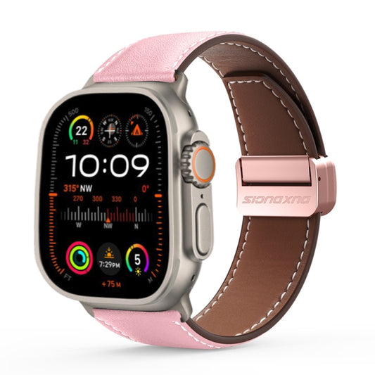 For Apple Watch Ultra 2 49mm DUX DUCIS YA Series Magnetic Buckle Genuine Leather Watch Band(Pink) - Watch Bands by DUX DUCIS | Online Shopping South Africa | PMC Jewellery | Buy Now Pay Later Mobicred