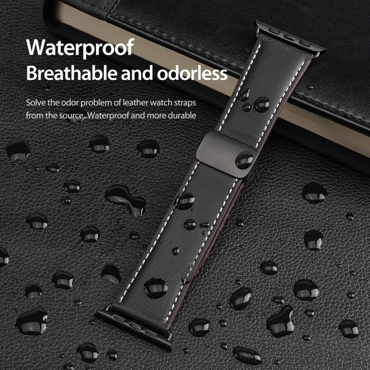 For Apple Watch Series 9 45mm DUX DUCIS YA Series Magnetic Buckle Genuine Leather Watch Band(Black) - free shipping - PMC Jewellery - Order now!
