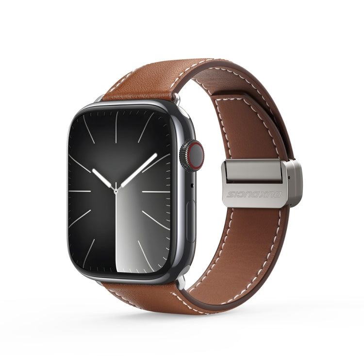 For Apple Watch Series 9 45mm DUX DUCIS YA Series Magnetic Buckle Genuine Leather Watch Band(Brown) - free shipping - PMC Jewellery - Order now!