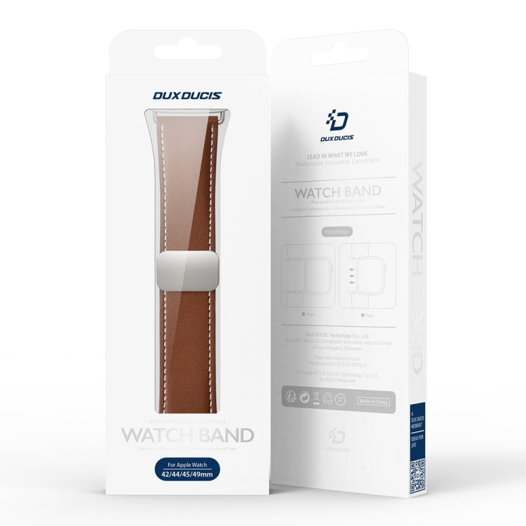 For Apple Watch Series 9 45mm DUX DUCIS YA Series Magnetic Buckle Genuine Leather Watch Band(Brown) - free shipping - PMC Jewellery - Order now!