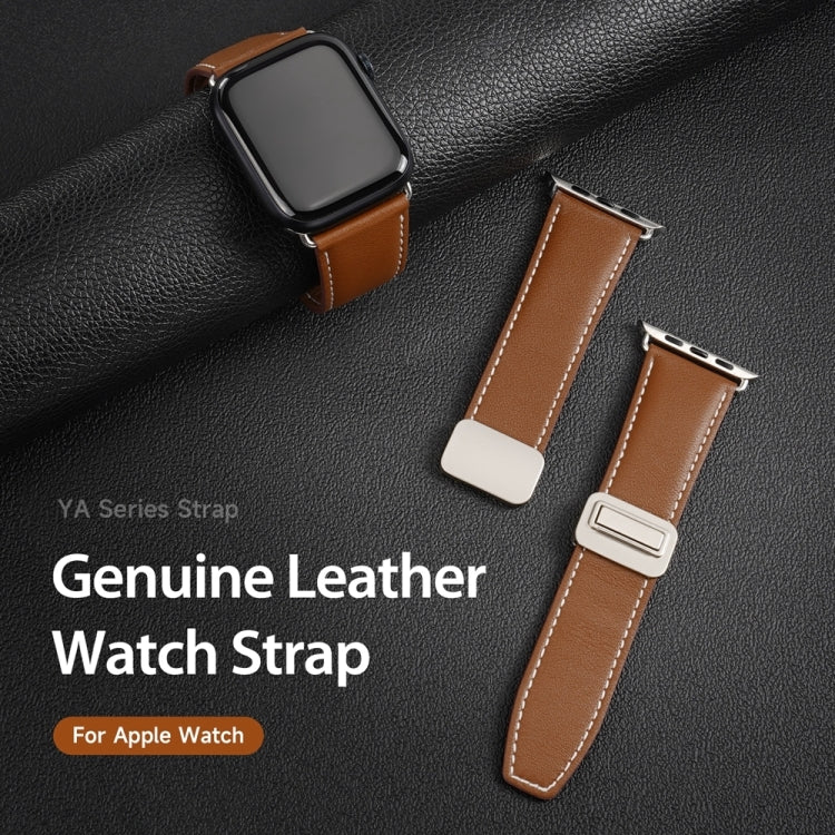 For Apple Watch Series 9 45mm DUX DUCIS YA Series Magnetic Buckle Genuine Leather Watch Band(Brown) - free shipping - PMC Jewellery - Order now!