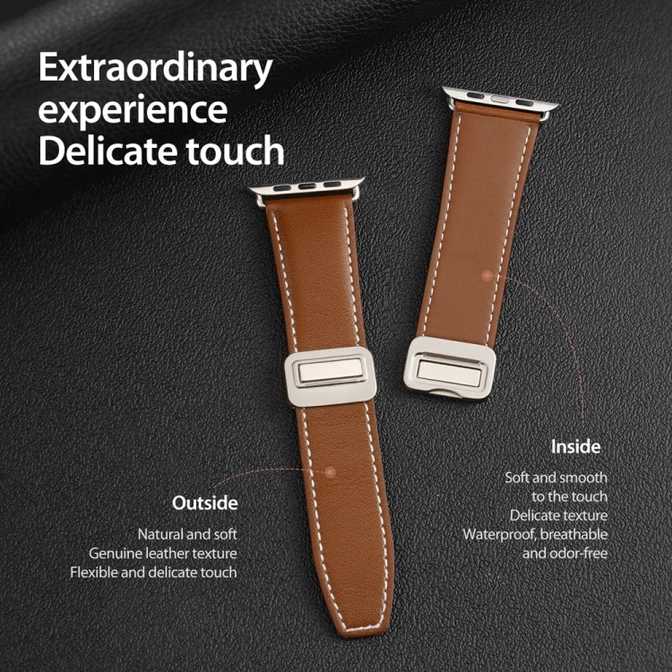 For Apple Watch Series 9 45mm DUX DUCIS YA Series Magnetic Buckle Genuine Leather Watch Band(Brown) - Watch Bands by DUX DUCIS | Online Shopping South Africa | PMC Jewellery | Buy Now Pay Later Mobicred