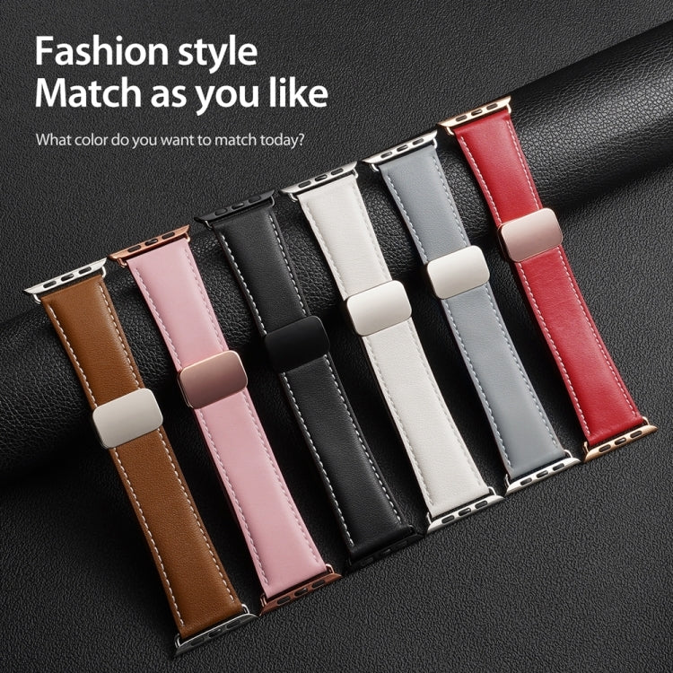 For Apple Watch Series 9 45mm DUX DUCIS YA Series Magnetic Buckle Genuine Leather Watch Band(Brown) - free shipping - PMC Jewellery - Order now!