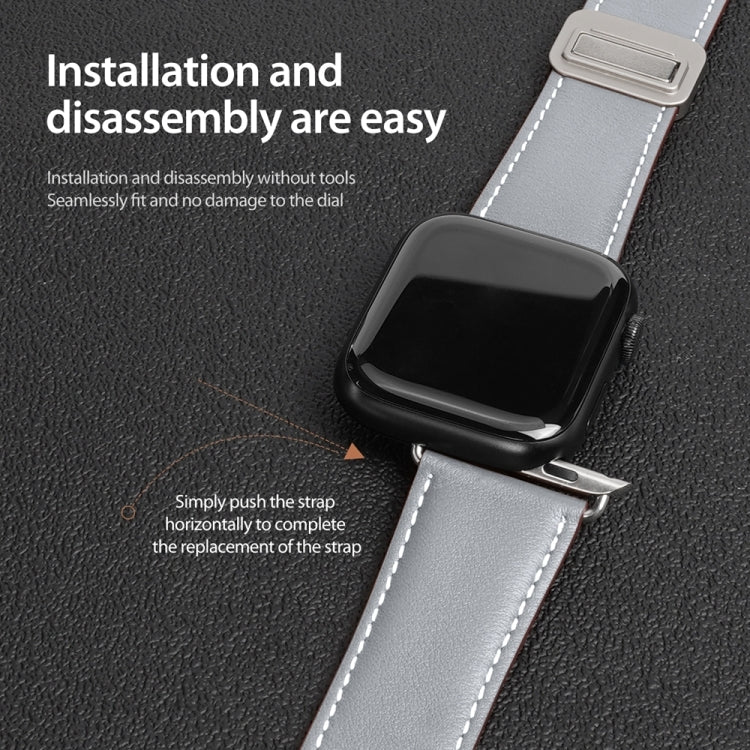 For Apple Watch Series 9 45mm DUX DUCIS YA Series Magnetic Buckle Genuine Leather Watch Band(Grey) - Watch Bands by DUX DUCIS | Online Shopping South Africa | PMC Jewellery | Buy Now Pay Later Mobicred