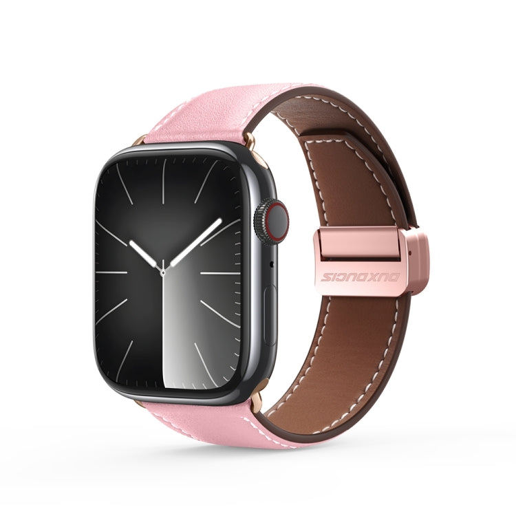 For Apple Watch Series 9 45mm DUX DUCIS YA Series Magnetic Buckle Genuine Leather Watch Band(Pink) - Watch Bands by DUX DUCIS | Online Shopping South Africa | PMC Jewellery | Buy Now Pay Later Mobicred