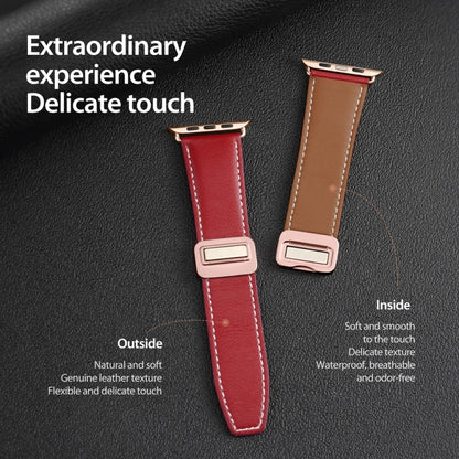 For Apple Watch Series 9 45mm DUX DUCIS YA Series Magnetic Buckle Genuine Leather Watch Band(Red) - Watch Bands by DUX DUCIS | Online Shopping South Africa | PMC Jewellery | Buy Now Pay Later Mobicred