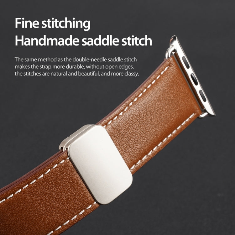 For Apple Watch Series 9 41mm DUX DUCIS YA Series Magnetic Buckle Genuine Leather Watch Band(Brown) - Watch Bands by DUX DUCIS | Online Shopping South Africa | PMC Jewellery | Buy Now Pay Later Mobicred