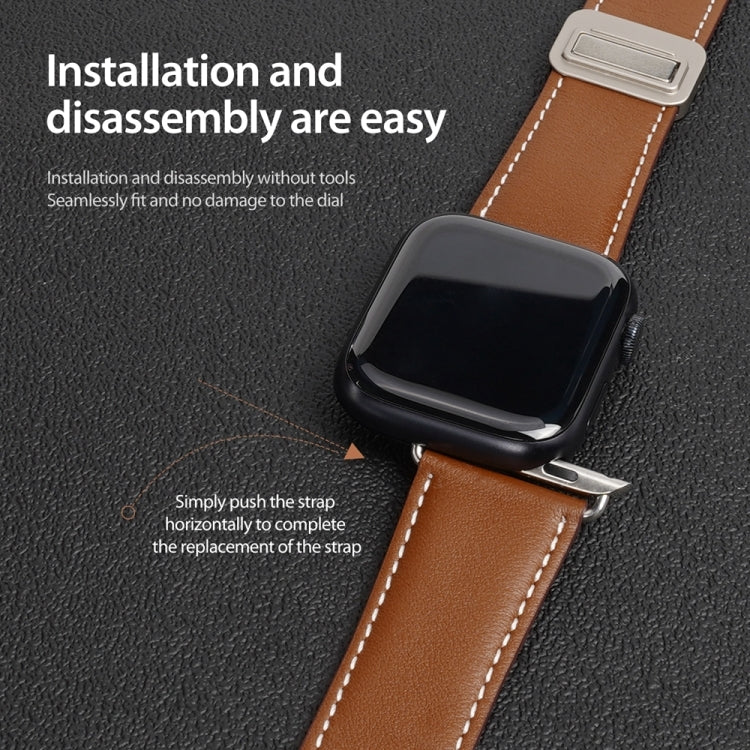 For Apple Watch Series 9 41mm DUX DUCIS YA Series Magnetic Buckle Genuine Leather Watch Band(Brown) - free shipping - PMC Jewellery - Order now!
