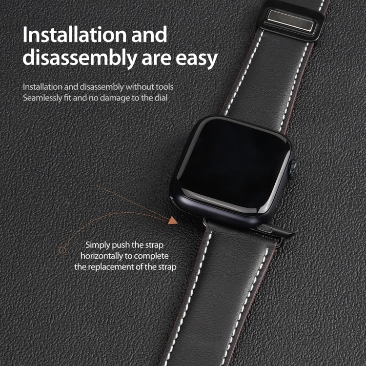 For Apple Watch Ultra 49mm DUX DUCIS YA Series Magnetic Buckle Genuine Leather Watch Band(Black) - free shipping - PMC Jewellery - Order now!
