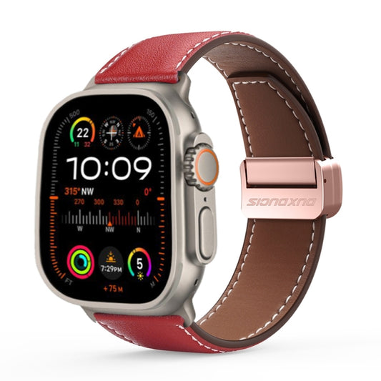 For Apple Watch Ultra 49mm DUX DUCIS YA Series Magnetic Buckle Genuine Leather Watch Band(Red) - Watch Bands by DUX DUCIS | Online Shopping South Africa | PMC Jewellery | Buy Now Pay Later Mobicred