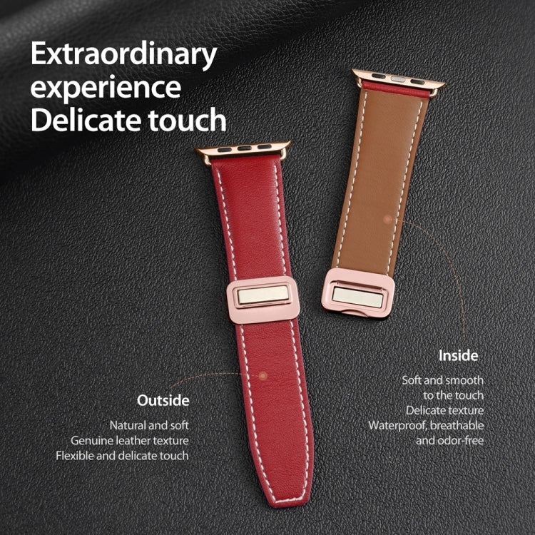 For Apple Watch Ultra 49mm DUX DUCIS YA Series Magnetic Buckle Genuine Leather Watch Band(Red) - Watch Bands by DUX DUCIS | Online Shopping South Africa | PMC Jewellery | Buy Now Pay Later Mobicred