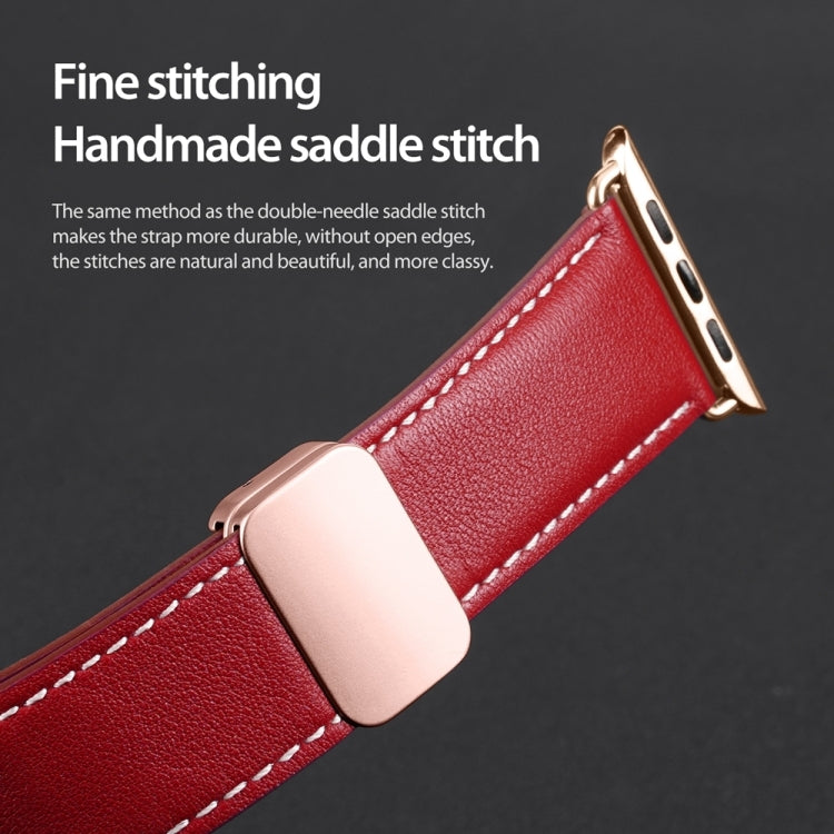 For Apple Watch Ultra 49mm DUX DUCIS YA Series Magnetic Buckle Genuine Leather Watch Band(Red) - Watch Bands by DUX DUCIS | Online Shopping South Africa | PMC Jewellery | Buy Now Pay Later Mobicred