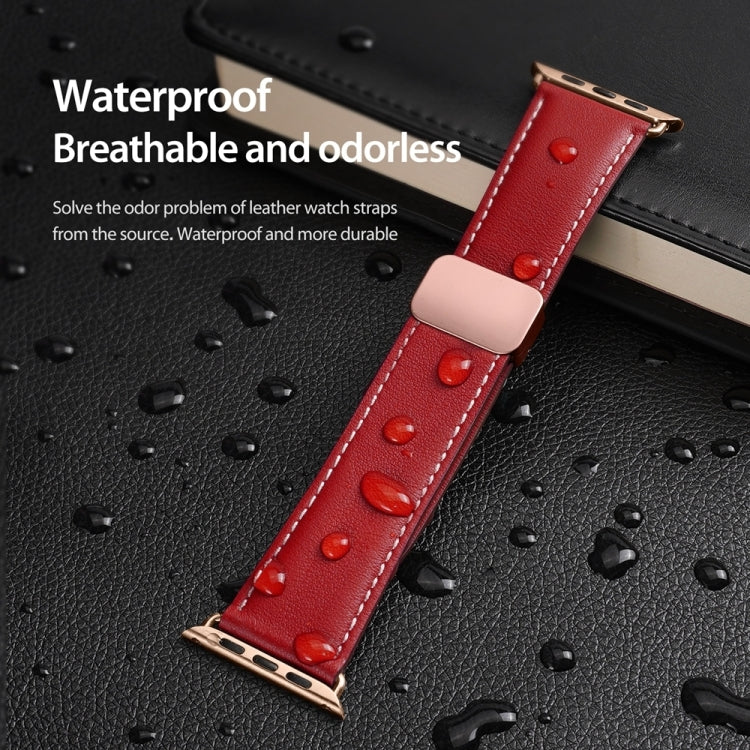 For Apple Watch Series 8 41mm DUX DUCIS YA Series Magnetic Buckle Genuine Leather Watch Band(Red) - Watch Bands by DUX DUCIS | Online Shopping South Africa | PMC Jewellery | Buy Now Pay Later Mobicred