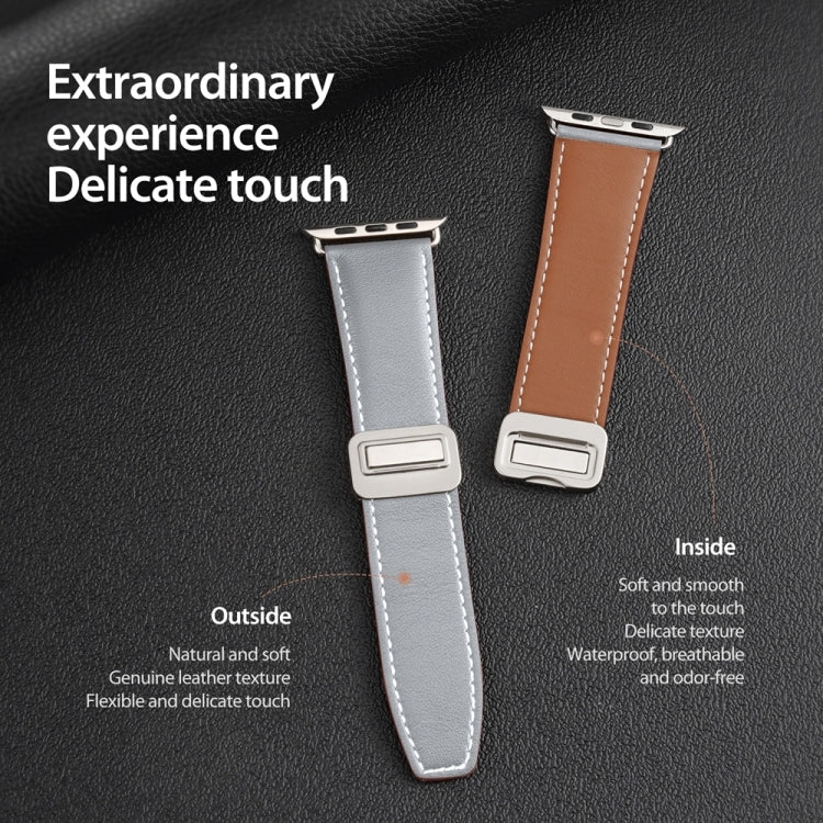 For Apple Watch Series 8 45mm DUX DUCIS YA Series Magnetic Buckle Genuine Leather Watch Band(Grey) - Watch Bands by DUX DUCIS | Online Shopping South Africa | PMC Jewellery | Buy Now Pay Later Mobicred