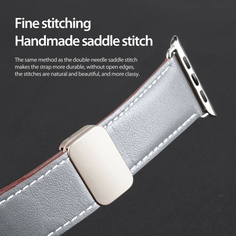 For Apple Watch Series 8 45mm DUX DUCIS YA Series Magnetic Buckle Genuine Leather Watch Band(Grey) - Watch Bands by DUX DUCIS | Online Shopping South Africa | PMC Jewellery | Buy Now Pay Later Mobicred