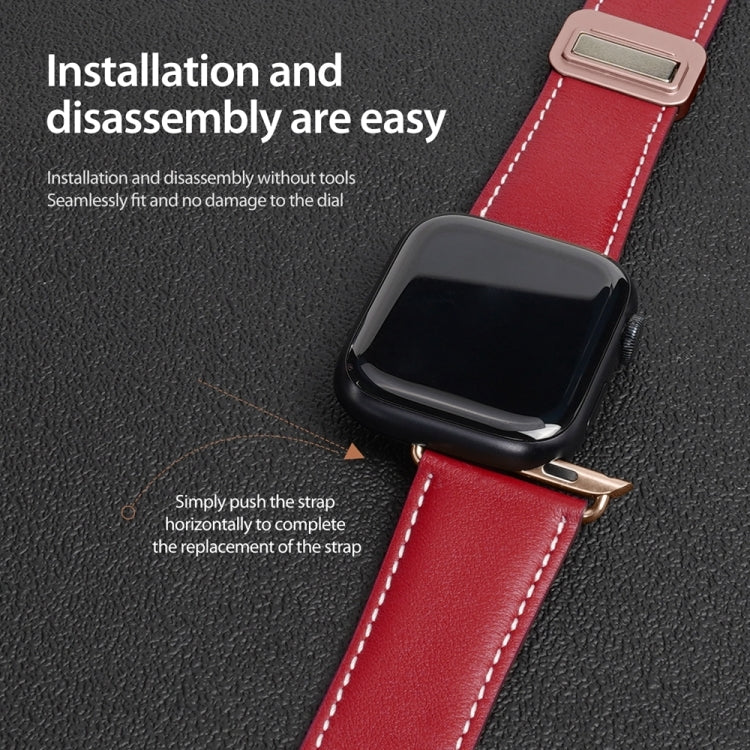 For Apple Watch SE 2022 40mm DUX DUCIS YA Series Magnetic Buckle Genuine Leather Watch Band(Red) - Watch Bands by DUX DUCIS | Online Shopping South Africa | PMC Jewellery | Buy Now Pay Later Mobicred