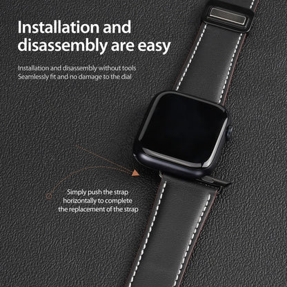 For Apple Watch SE 2022 44mm DUX DUCIS YA Series Magnetic Buckle Genuine Leather Watch Band(Black) - Watch Bands by DUX DUCIS | Online Shopping South Africa | PMC Jewellery | Buy Now Pay Later Mobicred