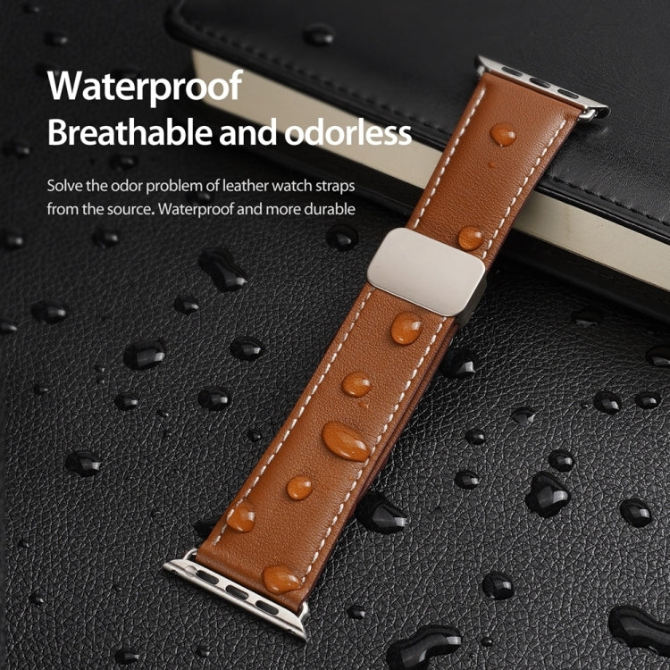 For Apple Watch SE 2022 44mm DUX DUCIS YA Series Magnetic Buckle Genuine Leather Watch Band(Brown) - Watch Bands by DUX DUCIS | Online Shopping South Africa | PMC Jewellery | Buy Now Pay Later Mobicred