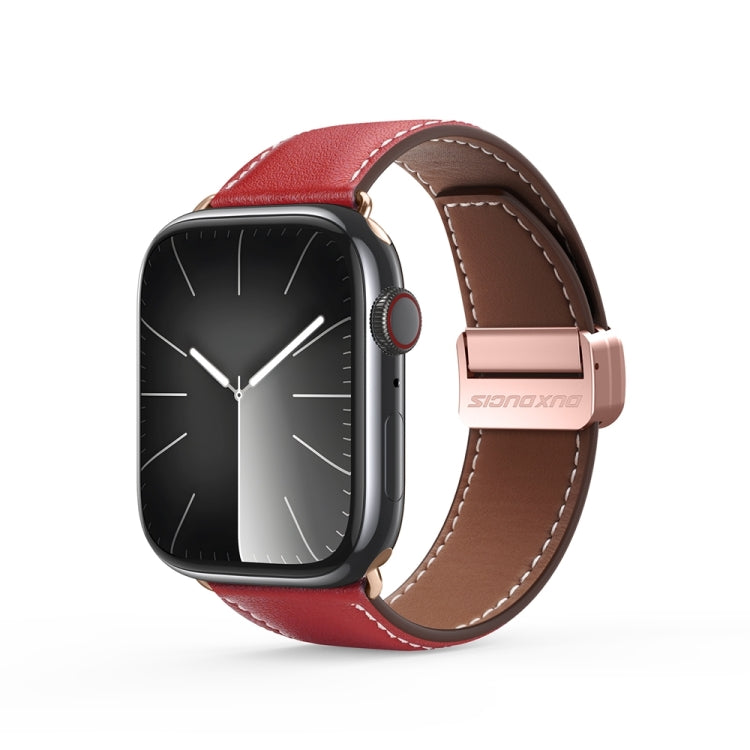 For Apple Watch Series 7 41mm DUX DUCIS YA Series Magnetic Buckle Genuine Leather Watch Band(Red) - Watch Bands by DUX DUCIS | Online Shopping South Africa | PMC Jewellery | Buy Now Pay Later Mobicred