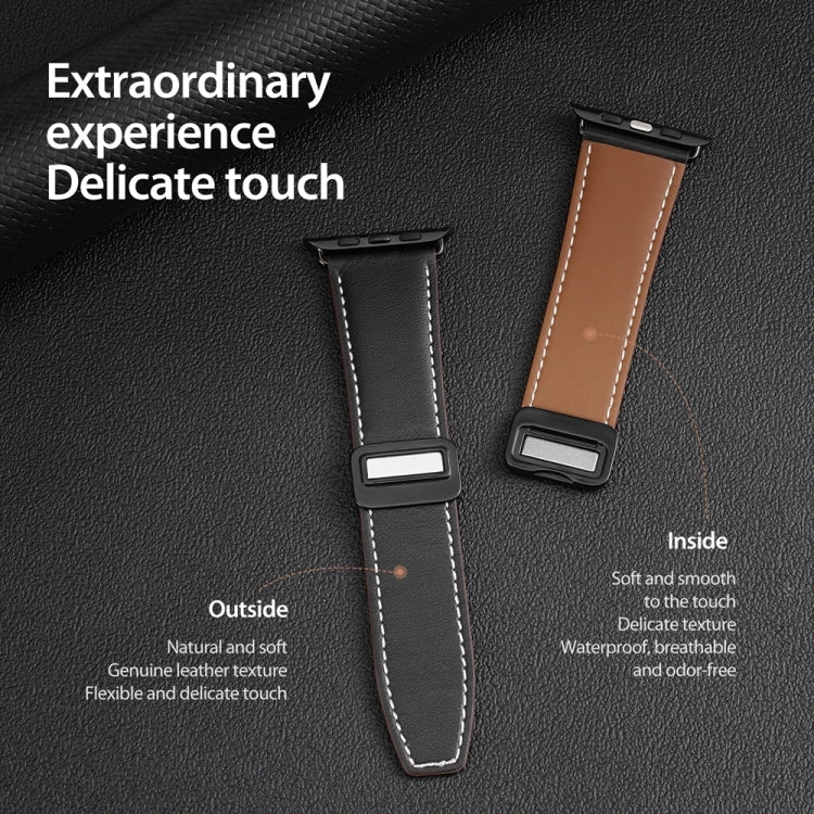 For Apple Watch Series 7 45mm DUX DUCIS YA Series Magnetic Buckle Genuine Leather Watch Band(Black) - Watch Bands by DUX DUCIS | Online Shopping South Africa | PMC Jewellery | Buy Now Pay Later Mobicred