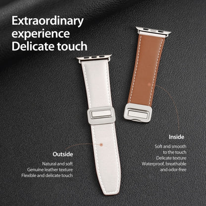 For Apple Watch Series 7 45mm DUX DUCIS YA Series Magnetic Buckle Genuine Leather Watch Band(White) - Watch Bands by DUX DUCIS | Online Shopping South Africa | PMC Jewellery | Buy Now Pay Later Mobicred