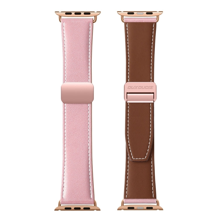 For Apple Watch SE 40mm DUX DUCIS YA Series Magnetic Buckle Genuine Leather Watch Band(Pink) - Watch Bands by DUX DUCIS | Online Shopping South Africa | PMC Jewellery | Buy Now Pay Later Mobicred