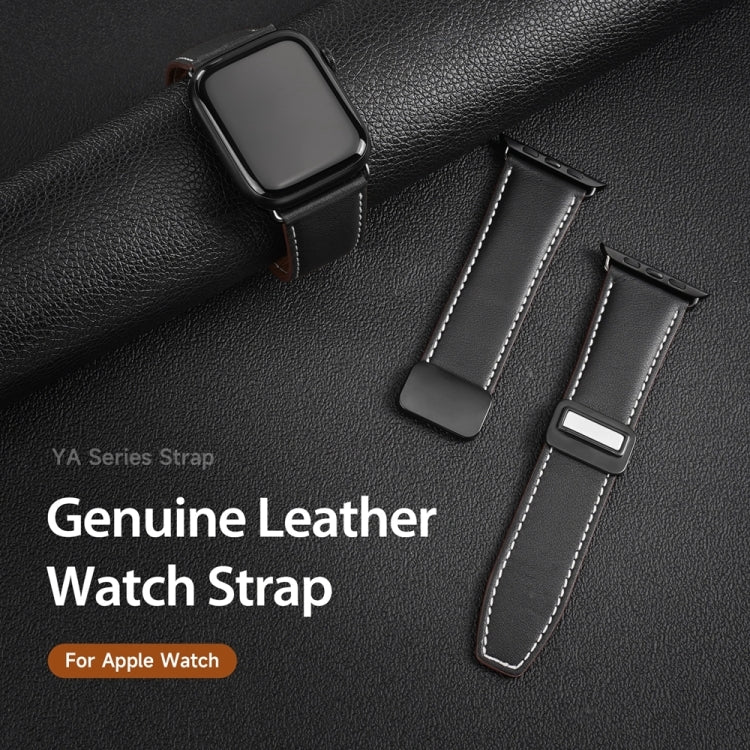 For Apple Watch SE 44mm DUX DUCIS YA Series Magnetic Buckle Genuine Leather Watch Band(Black) - Watch Bands by DUX DUCIS | Online Shopping South Africa | PMC Jewellery | Buy Now Pay Later Mobicred