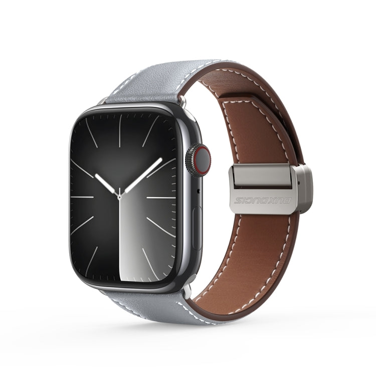 For Apple Watch Series 5 44mm DUX DUCIS YA Series Magnetic Buckle Genuine Leather Watch Band(Grey) - free shipping - PMC Jewellery - Order now!