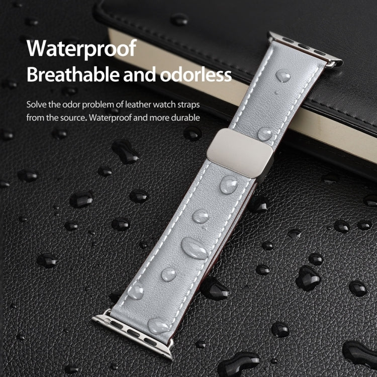 For Apple Watch Series 5 44mm DUX DUCIS YA Series Magnetic Buckle Genuine Leather Watch Band(Grey) - free shipping - PMC Jewellery - Order now!