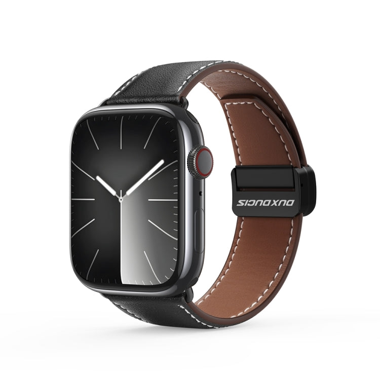 For Apple Watch 42mm DUX DUCIS YA Series Magnetic Buckle Genuine Leather Watch Band(Black) - free shipping - PMC Jewellery - Order now!