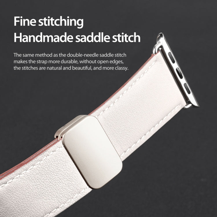 For Apple Watch 42mm DUX DUCIS YA Series Magnetic Buckle Genuine Leather Watch Band(White) - Watch Bands by DUX DUCIS | Online Shopping South Africa | PMC Jewellery | Buy Now Pay Later Mobicred