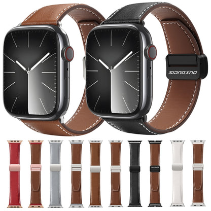 For Apple Watch Series 8 45mm DUX DUCIS YA Series Magnetic Buckle Genuine Leather Watch Band(Black) - Watch Bands by DUX DUCIS | Online Shopping South Africa | PMC Jewellery | Buy Now Pay Later Mobicred