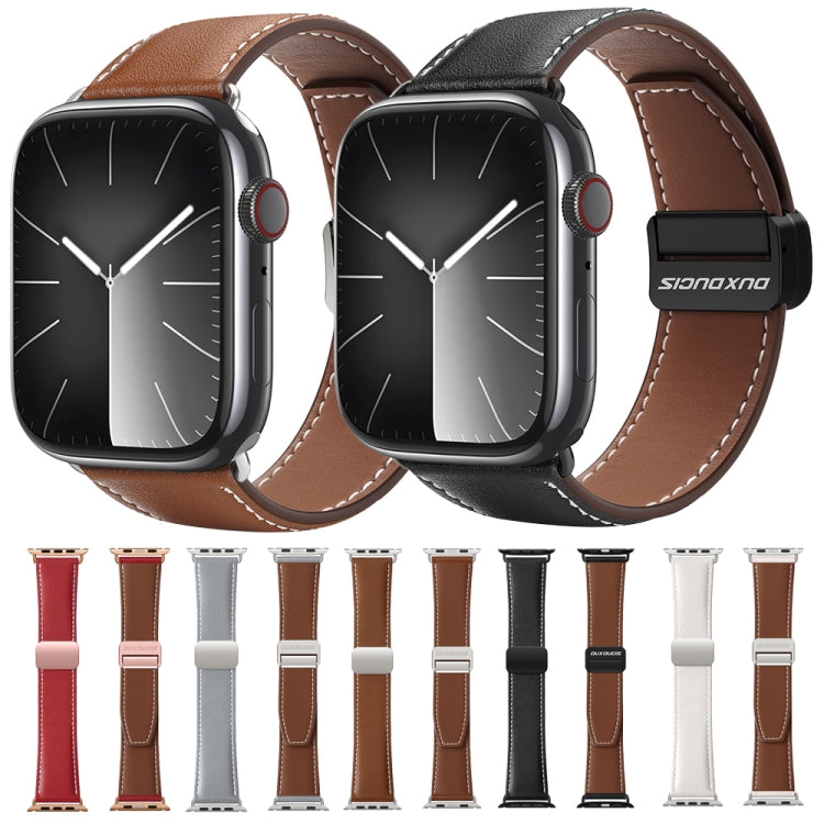 For Apple Watch Series 9 45mm DUX DUCIS YA Series Magnetic Buckle Genuine Leather Watch Band(Brown) - free shipping - PMC Jewellery - Order now!