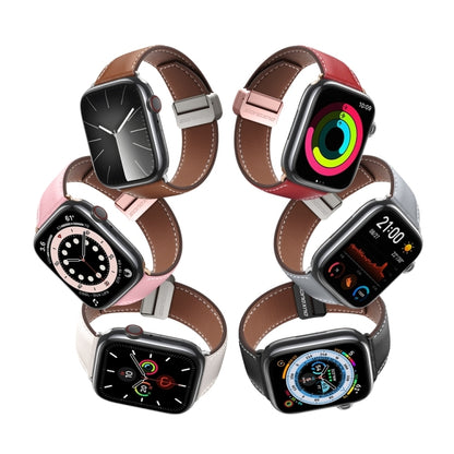 For Apple Watch SE 44mm DUX DUCIS YA Series Magnetic Buckle Genuine Leather Watch Band(Pink) - Watch Bands by DUX DUCIS | Online Shopping South Africa | PMC Jewellery | Buy Now Pay Later Mobicred