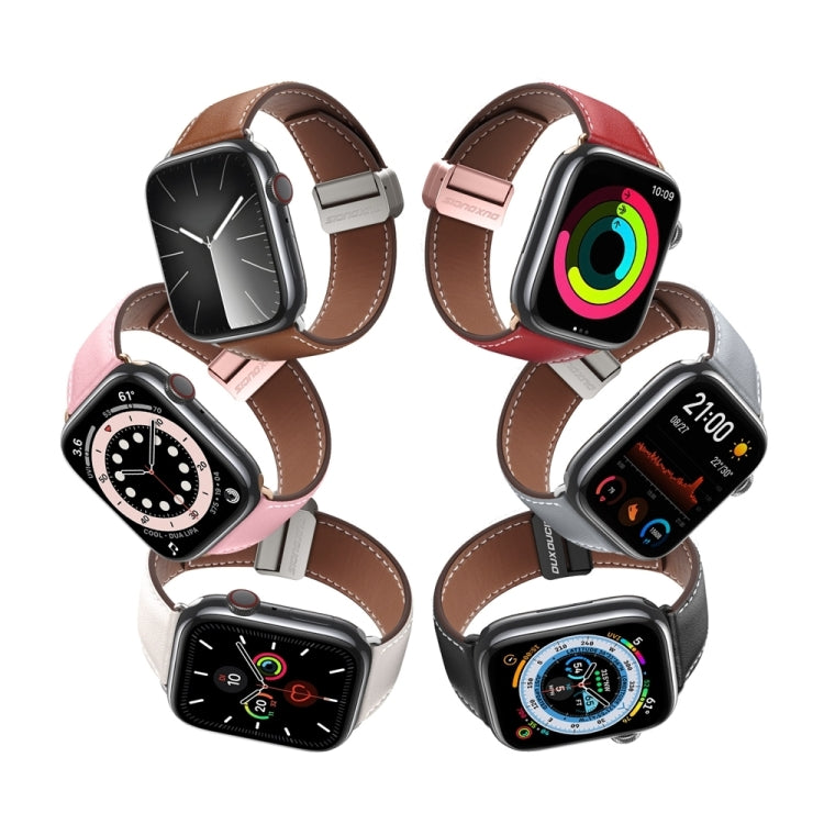 For Apple Watch Series 9 45mm DUX DUCIS YA Series Magnetic Buckle Genuine Leather Watch Band(Brown) - free shipping - PMC Jewellery - Order now!